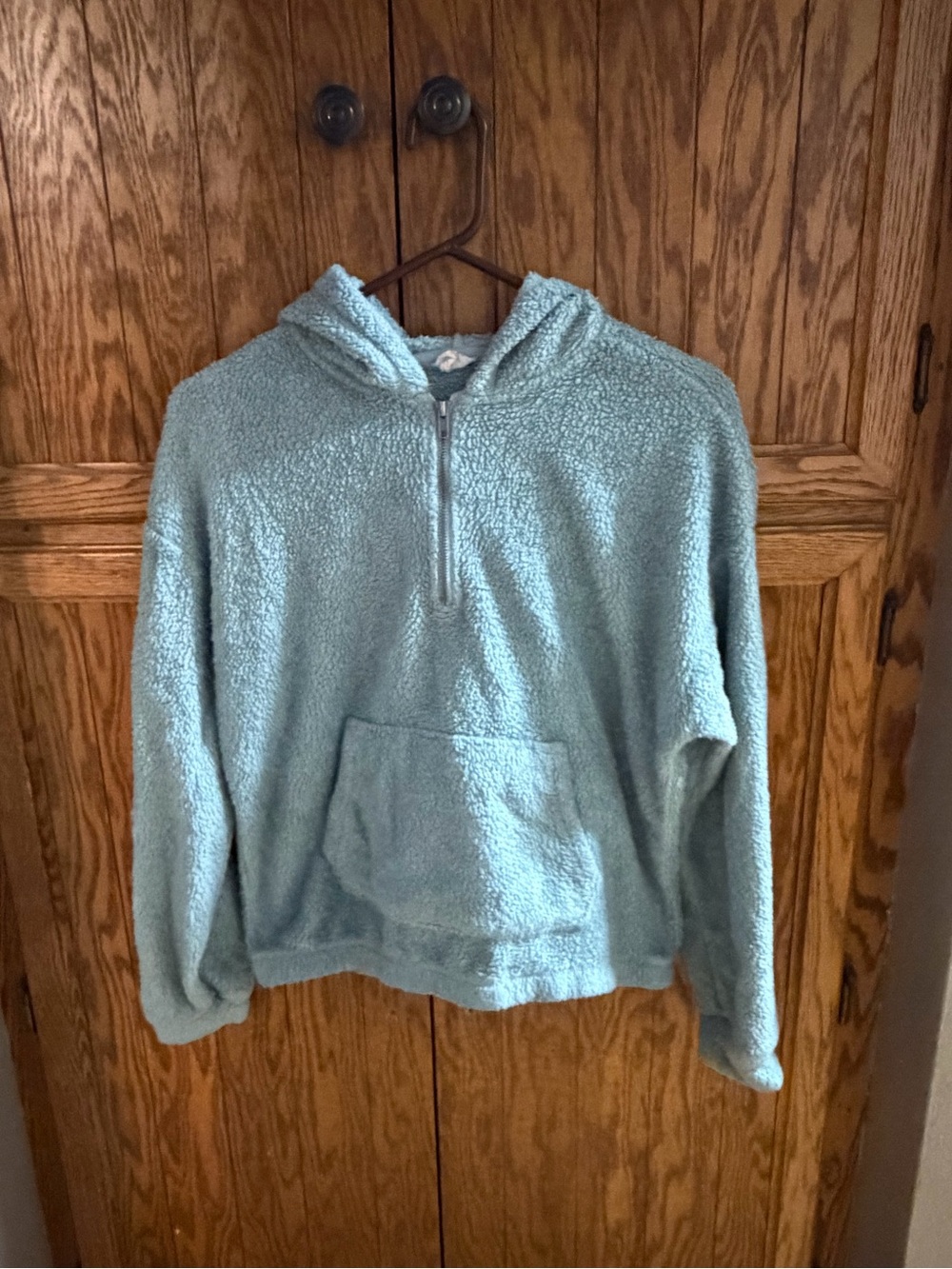 Cozy Plush Half-Zip Hoodie in Light Aqua